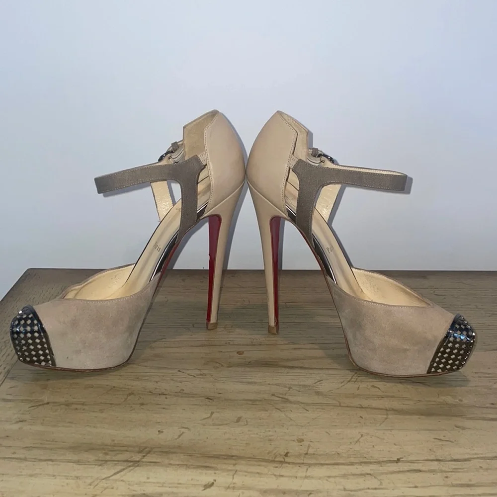 Christian Louboutin suede/crelino/calf heel, 39.5 - Picture 2 of 16